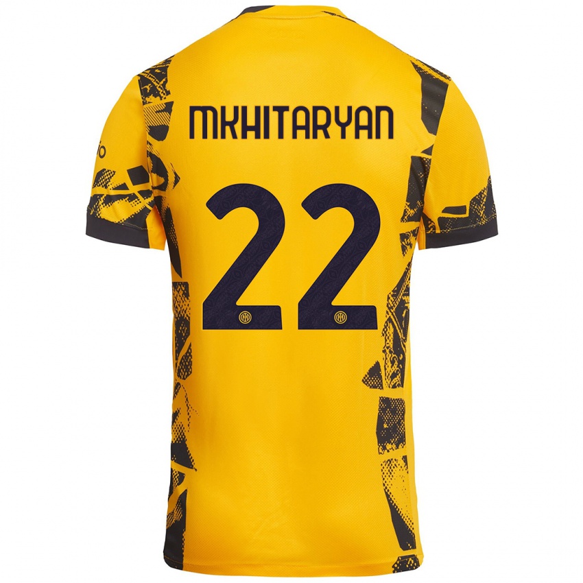 Kinder Henrikh Mkhitaryan #22 Gold Schwarz Ausweichtrikot Trikot 2024/25 T-Shirt Österreich