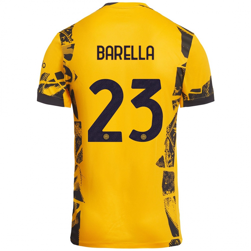 Kinder Nicolò Barella #23 Gold Schwarz Ausweichtrikot Trikot 2024/25 T-Shirt Österreich