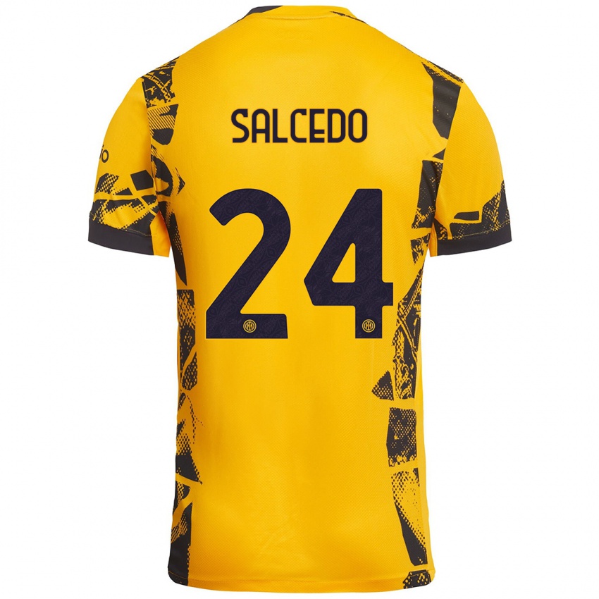 Kinder Eddie Salcedo #24 Gold Schwarz Ausweichtrikot Trikot 2024/25 T-Shirt Österreich