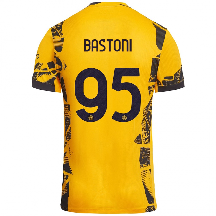 Kinder Alessandro Bastoni #95 Gold Schwarz Ausweichtrikot Trikot 2024/25 T-Shirt Österreich