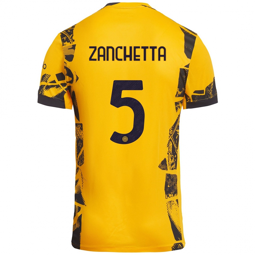 Kinder Mattia Zanchetta #5 Gold Schwarz Ausweichtrikot Trikot 2024/25 T-Shirt Österreich