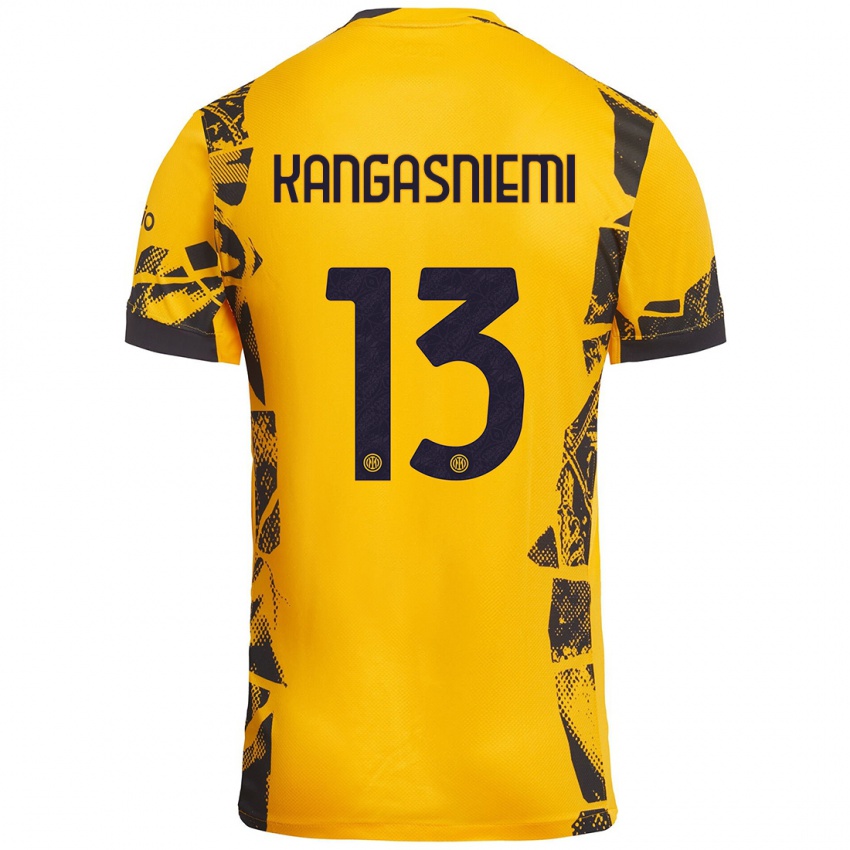 Kinder Ilari Kangasniemi #13 Gold Schwarz Ausweichtrikot Trikot 2024/25 T-Shirt Österreich