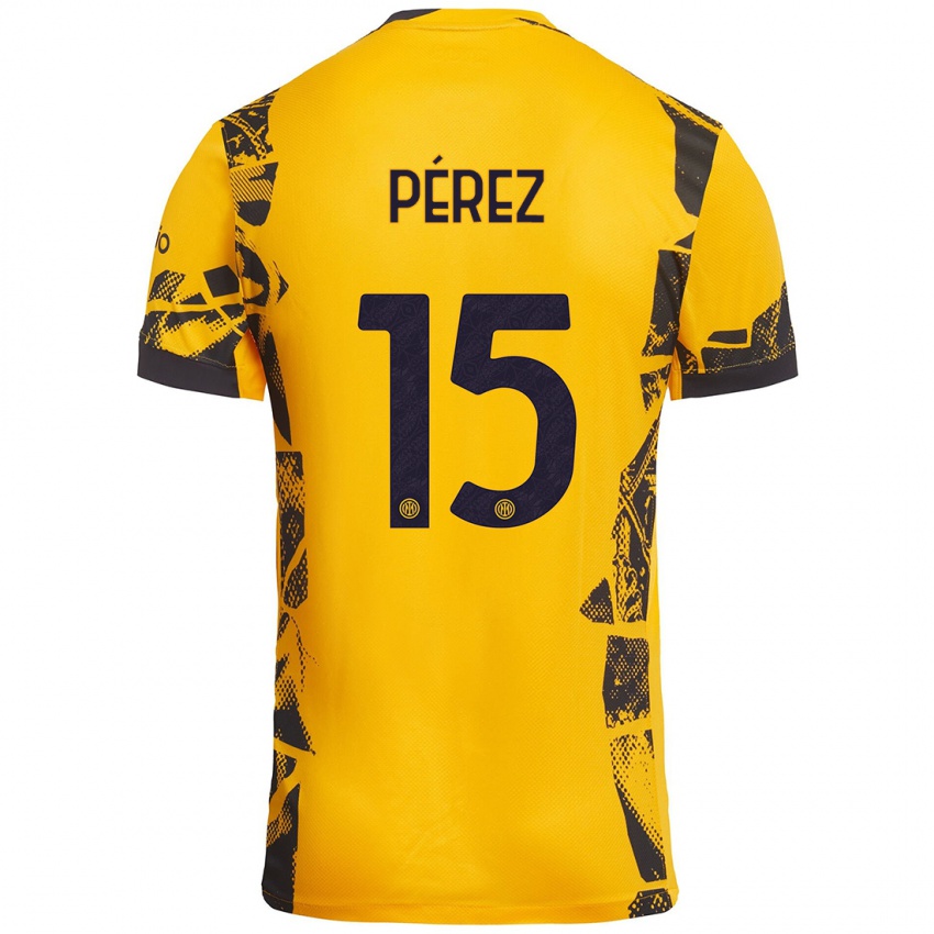 Kinder Álex Pérez #15 Gold Schwarz Ausweichtrikot Trikot 2024/25 T-Shirt Österreich