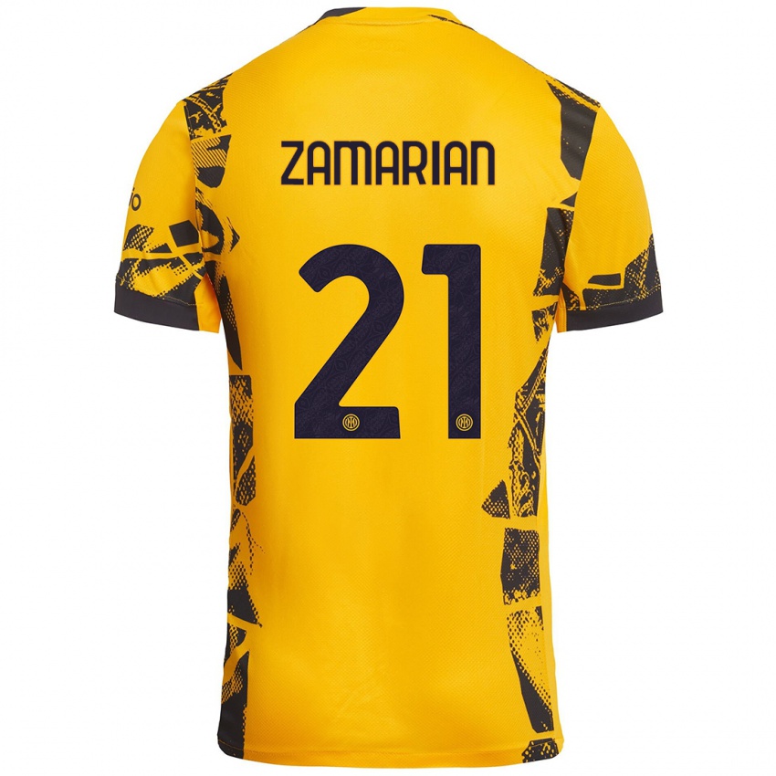 Kinder Matteo Zamarian #21 Gold Schwarz Ausweichtrikot Trikot 2024/25 T-Shirt Österreich