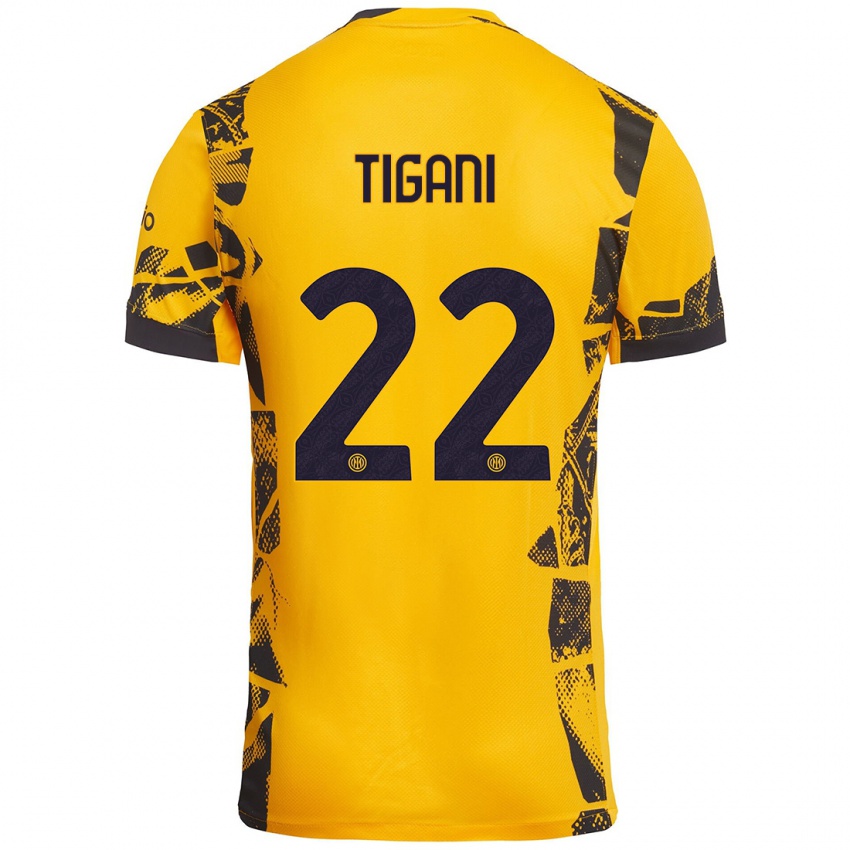 Kinder Edoardo Tigani #22 Gold Schwarz Ausweichtrikot Trikot 2024/25 T-Shirt Österreich