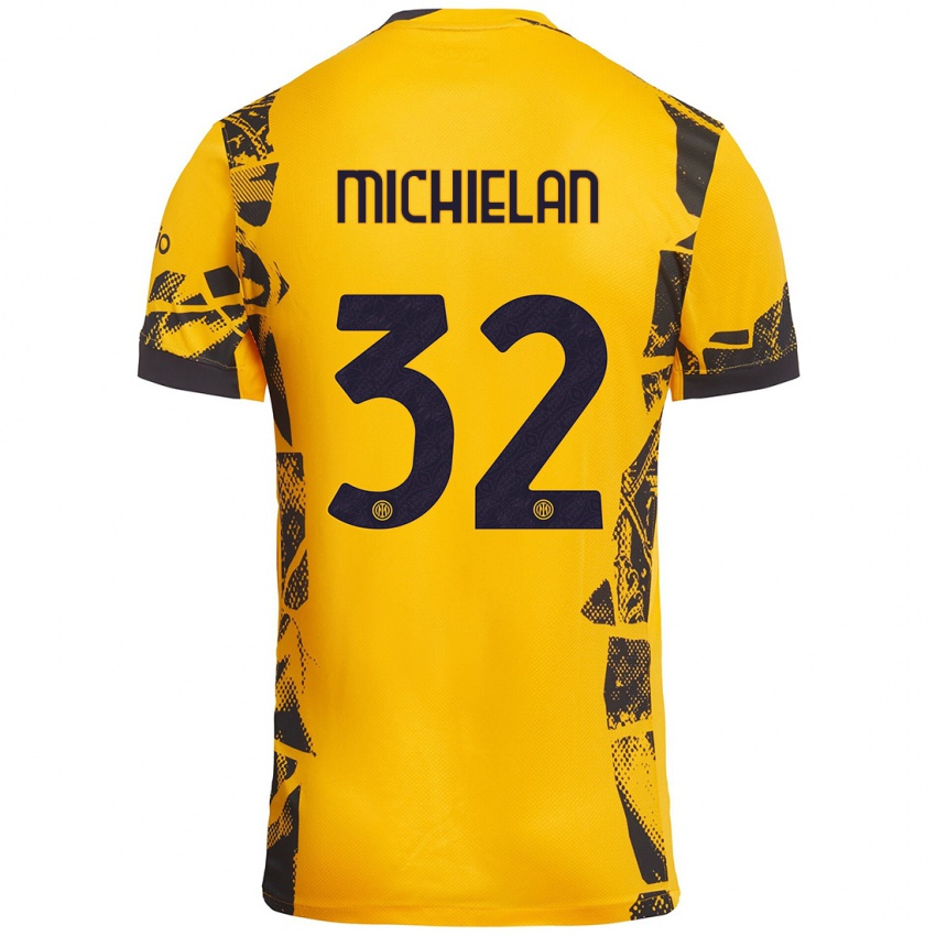 Kinder Mattia Michielan #32 Gold Schwarz Ausweichtrikot Trikot 2024/25 T-Shirt Österreich