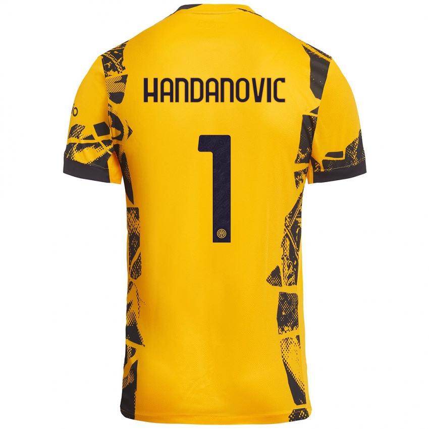 Kinder Samir Handanovic #1 Gold Schwarz Ausweichtrikot Trikot 2024/25 T-Shirt Österreich