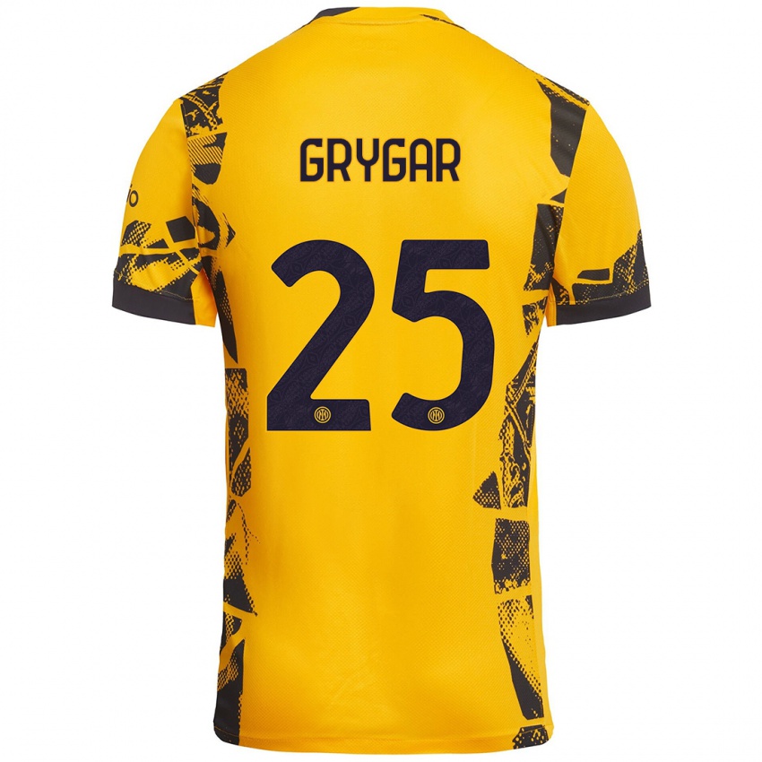 Kinder Samuel Grygar #25 Gold Schwarz Ausweichtrikot Trikot 2024/25 T-Shirt Österreich