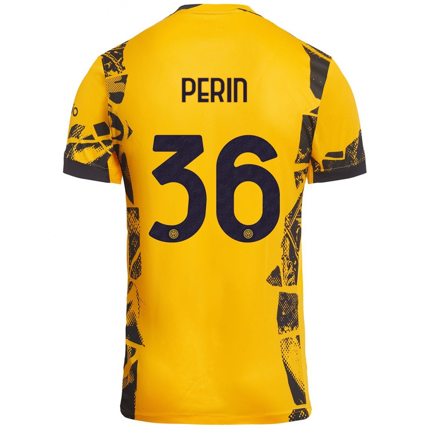 Kinder Nicolo Perin #36 Gold Schwarz Ausweichtrikot Trikot 2024/25 T-Shirt Österreich