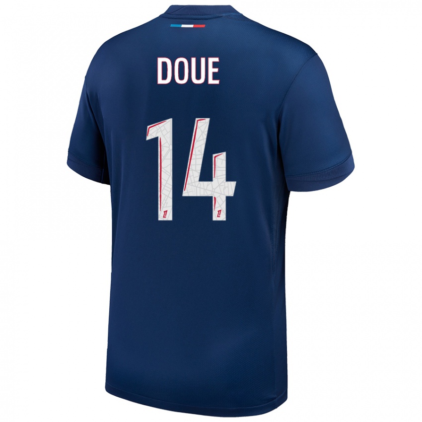 Herren Désiré Doué #14 Marineblau Weiß Heimtrikot Trikot 2024/25 T-Shirt Österreich