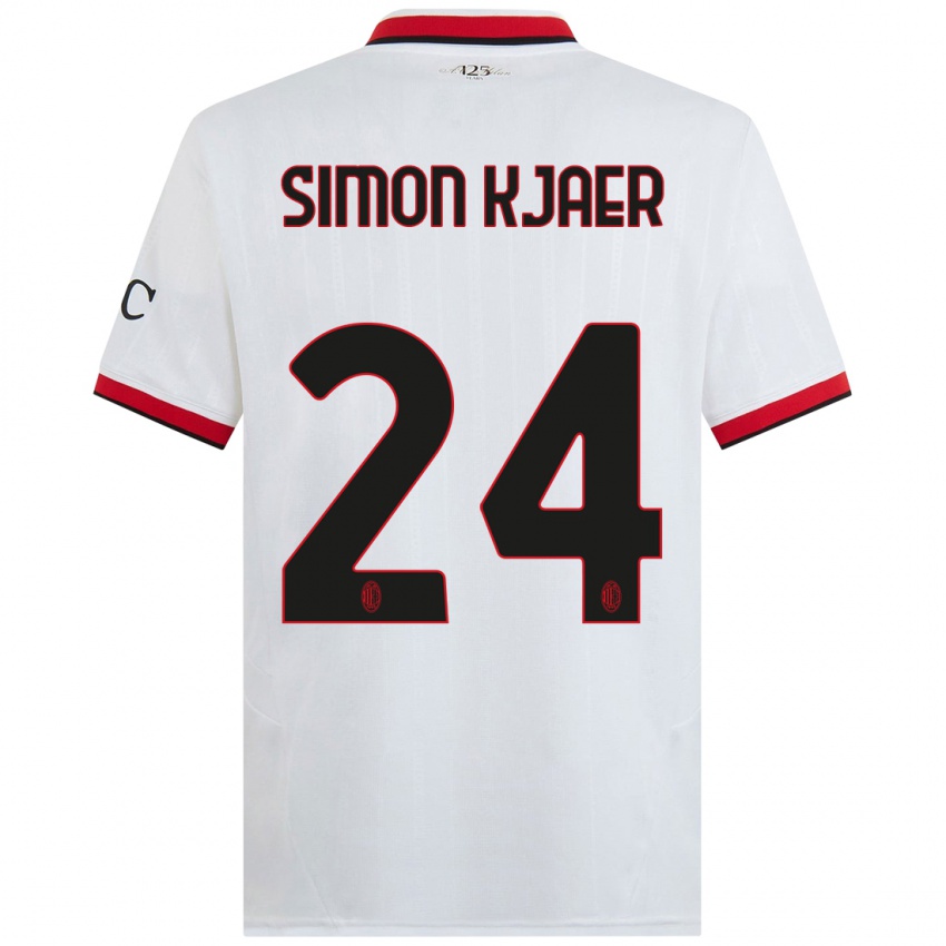 Herren Simon Kjaer #24 Weiß Schwarz Rot Auswärtstrikot Trikot 2024/25 T-Shirt Österreich