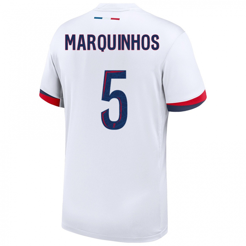 Herren Marquinhos #5 Weiß Blau Rot Auswärtstrikot Trikot 2024/25 T-Shirt Österreich