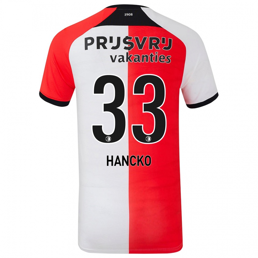 Kinder David Hancko #33 Rot Weiß Heimtrikot Trikot 2024/25 T-Shirt Österreich