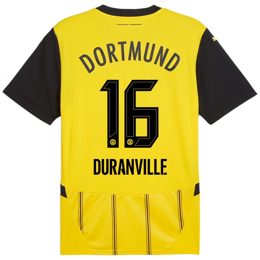 Kinder Julien Duranville #16 Gelb Schwarz Heimtrikot Trikot 2024/25 T-Shirt Österreich