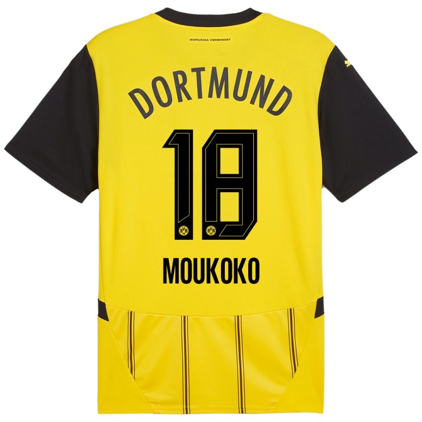 Kinder Youssoufa Moukoko #18 Gelb Schwarz Heimtrikot Trikot 2024/25 T-Shirt Österreich