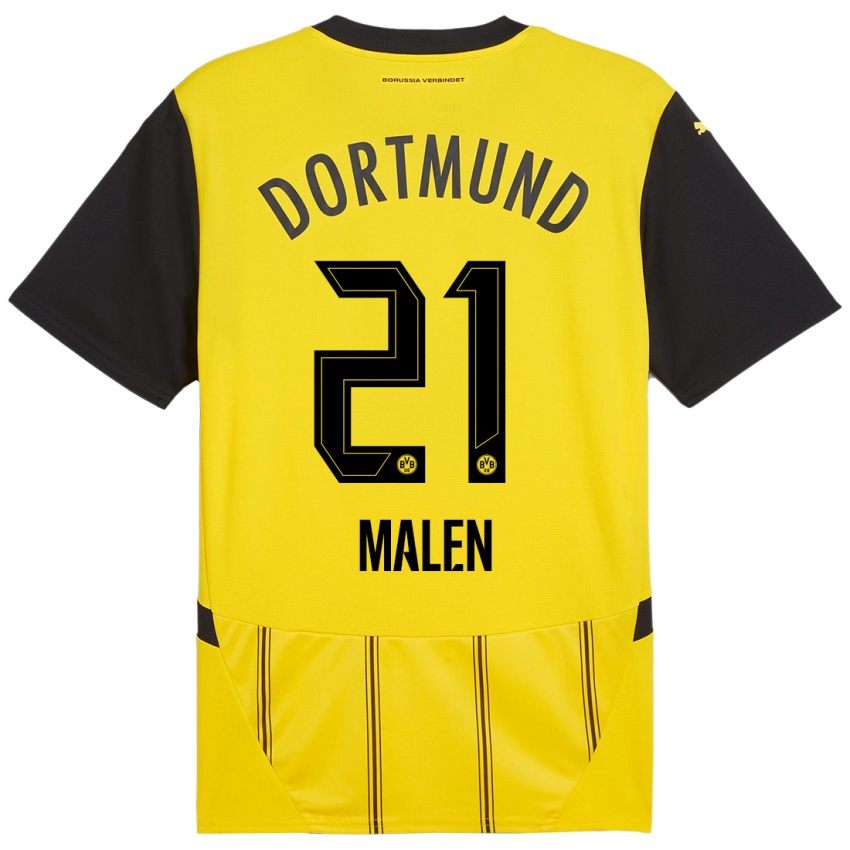 Kinder Donyell Malen #21 Gelb Schwarz Heimtrikot Trikot 2024/25 T-Shirt Österreich