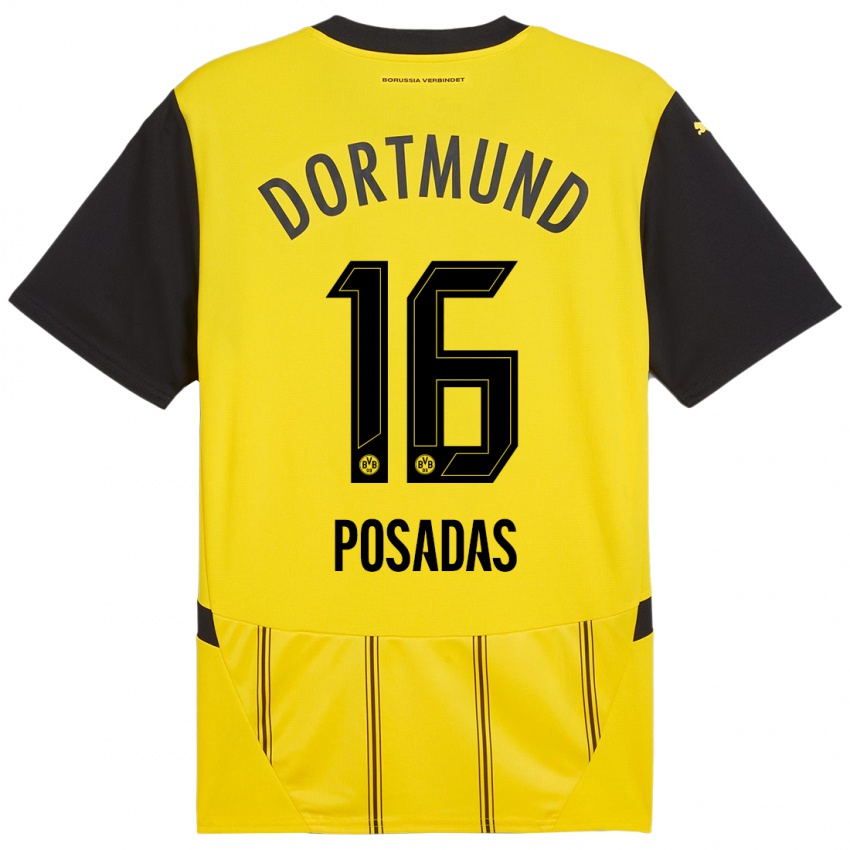 Kinder Leonardo Posadas #16 Gelb Schwarz Heimtrikot Trikot 2024/25 T-Shirt Österreich