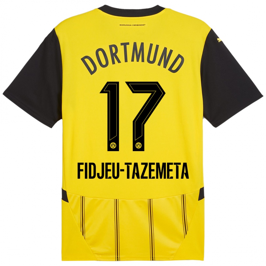 Kinder Thierry Fidjeu-Tazemeta #17 Gelb Schwarz Heimtrikot Trikot 2024/25 T-Shirt Österreich