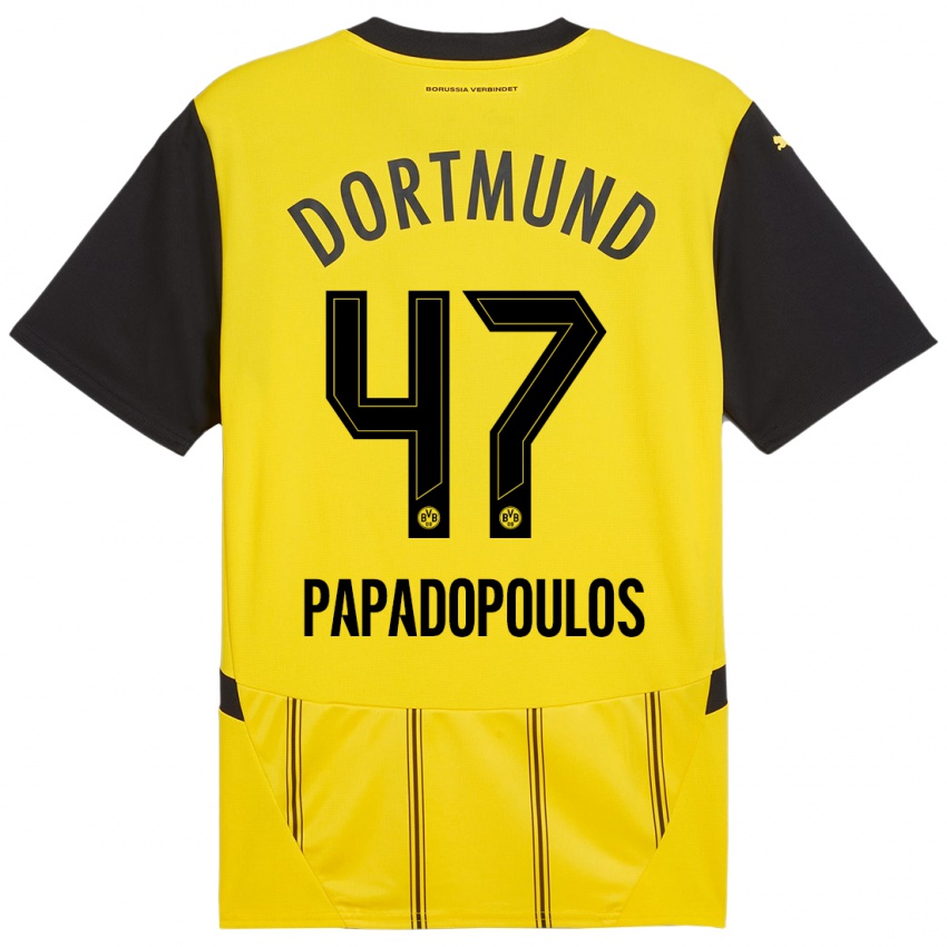 Kinder Antonios Papadopoulos #47 Gelb Schwarz Heimtrikot Trikot 2024/25 T-Shirt Österreich