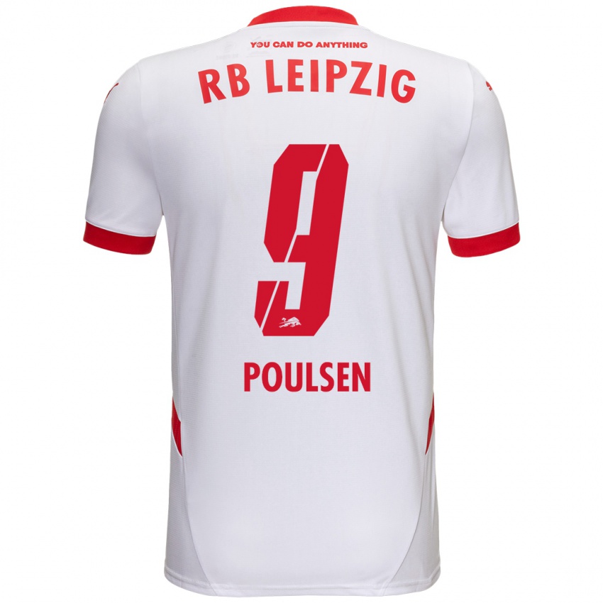 Kinder Yussuf Poulsen #9 Weiß Rot Heimtrikot Trikot 2024/25 T-Shirt Österreich