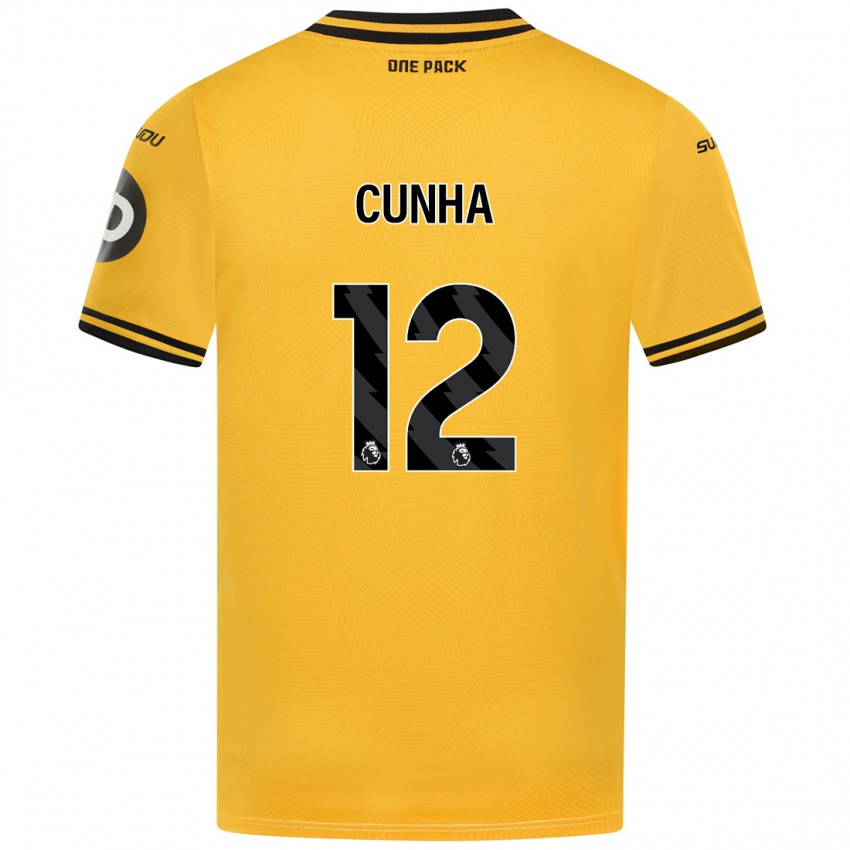 Kinder Matheus Cunha #12 Gelb Heimtrikot Trikot 2024/25 T-Shirt Österreich