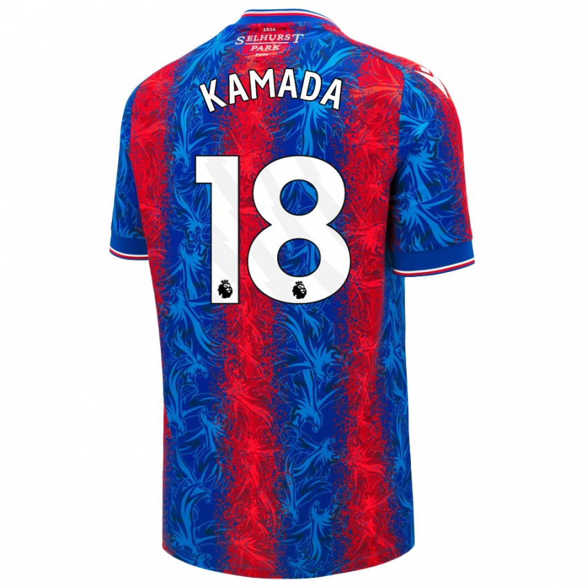 Kinder Daichi Kamada #18 Rot Blauen Streifen Heimtrikot Trikot 2024/25 T-Shirt Österreich