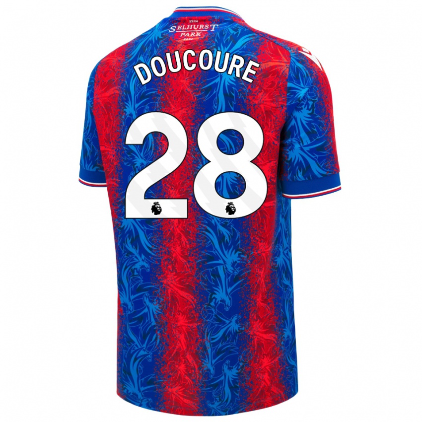 Kinder Cheick Doucouré #28 Rot Blauen Streifen Heimtrikot Trikot 2024/25 T-Shirt Österreich