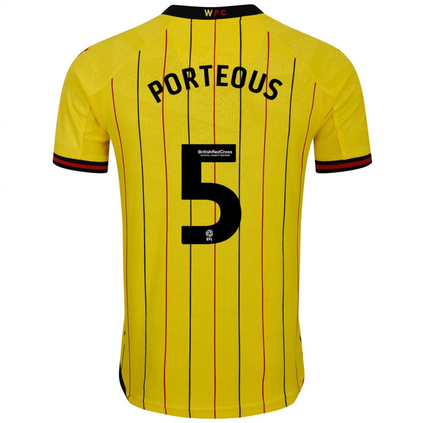 Kinder Ryan Porteous #5 Gelb Schwarz Heimtrikot Trikot 2024/25 T-Shirt Österreich