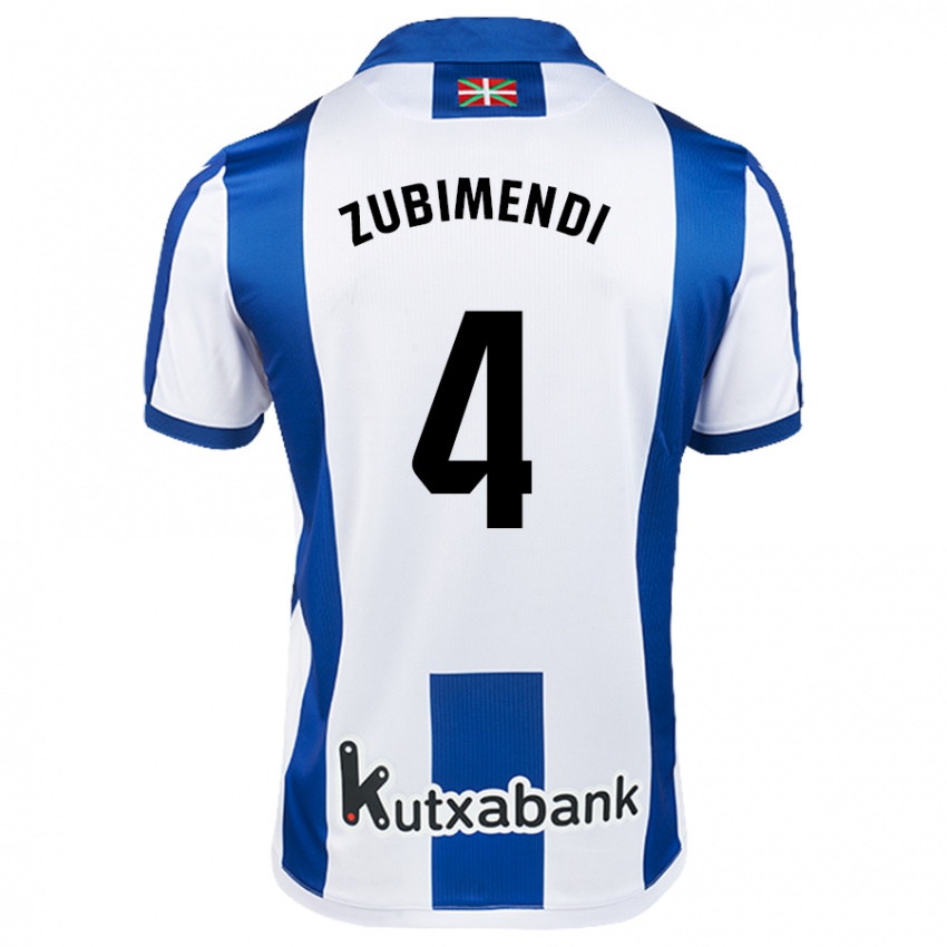 Kinder Martín Zubimendi #4 Weiß Blau Heimtrikot Trikot 2024/25 T-Shirt Österreich