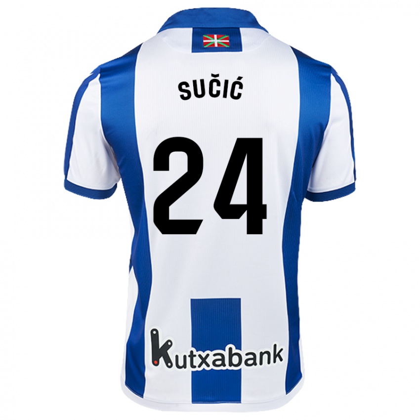 Kinder Luka Sucic #24 Weiß Blau Heimtrikot Trikot 2024/25 T-Shirt Österreich