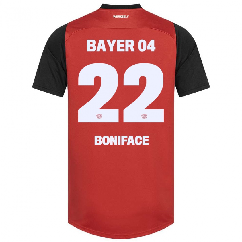 Kinder Victor Boniface #22 Rot Schwarz Heimtrikot Trikot 2024/25 T-Shirt Österreich