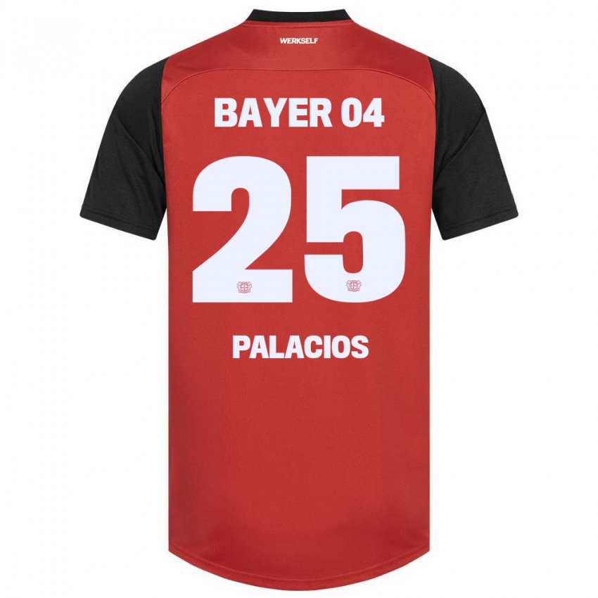 Kinder Exequiel Palacios #25 Rot Schwarz Heimtrikot Trikot 2024/25 T-Shirt Österreich