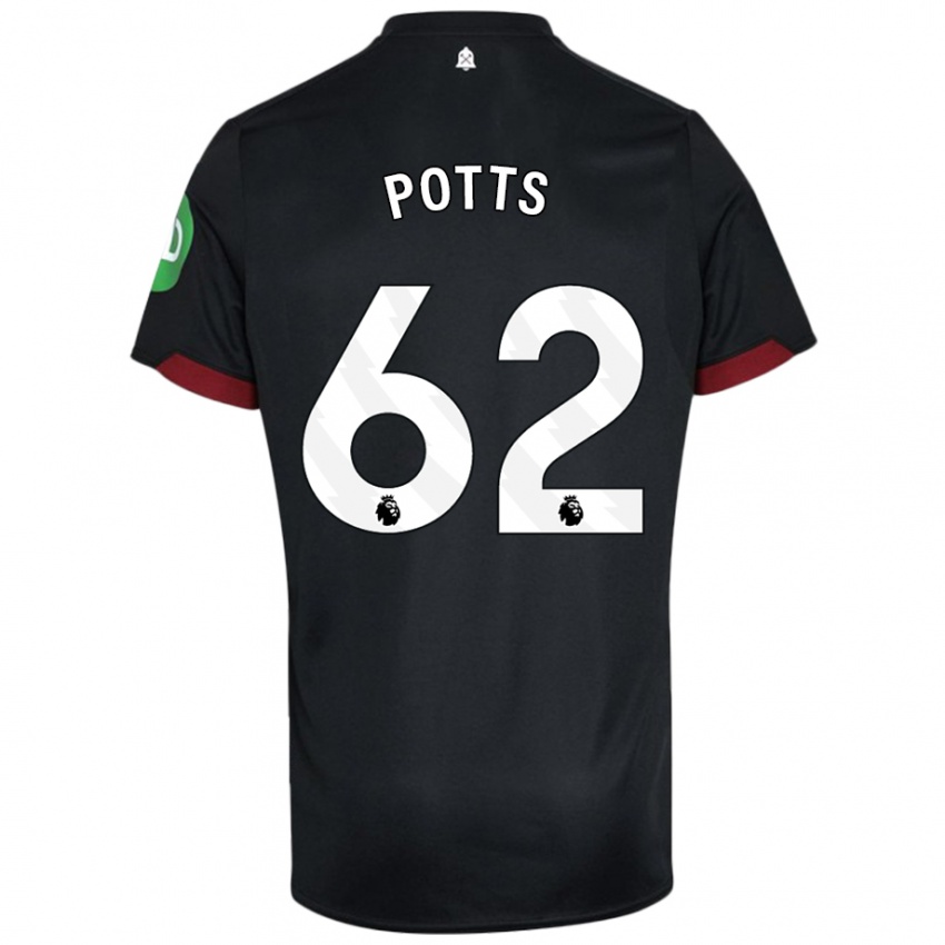 Kinder Freddie Potts #62 Schwarz Weiß Auswärtstrikot Trikot 2024/25 T-Shirt Österreich