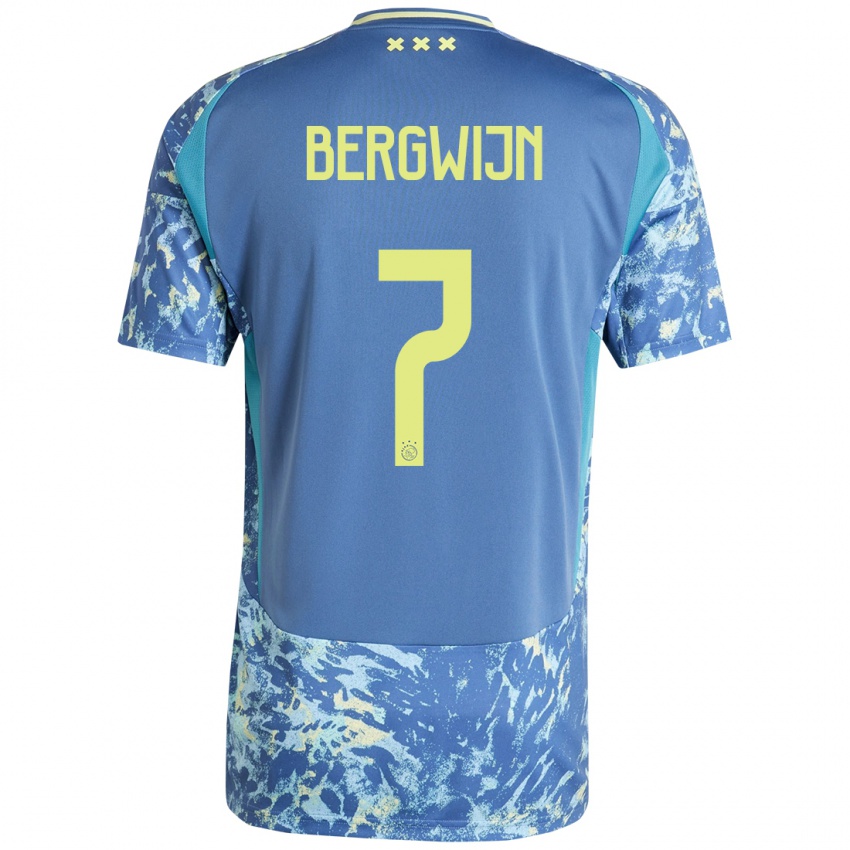 Kinder Steven Bergwijn #7 Grau Blau Gelb Auswärtstrikot Trikot 2024/25 T-Shirt Österreich