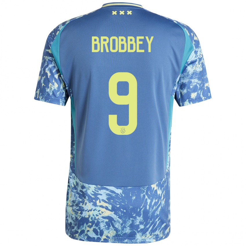 Kinder Brian Brobbey #9 Grau Blau Gelb Auswärtstrikot Trikot 2024/25 T-Shirt Österreich