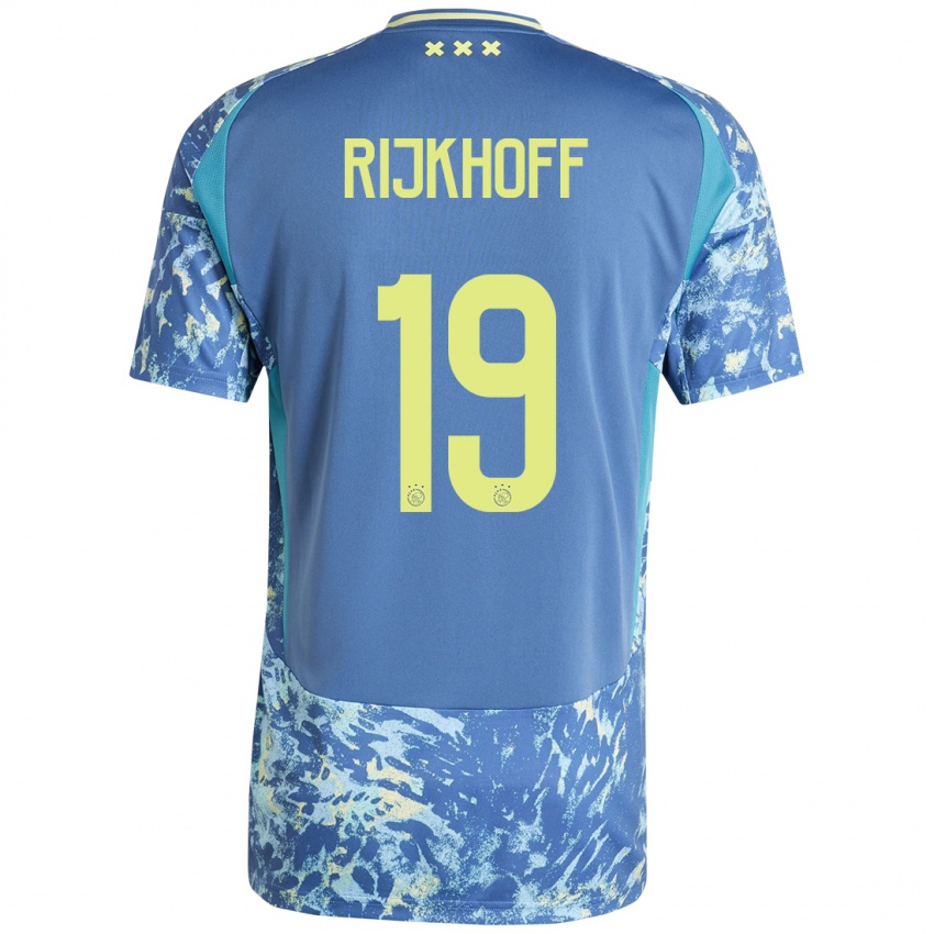 Kinder Julian Rijkhoff #19 Grau Blau Gelb Auswärtstrikot Trikot 2024/25 T-Shirt Österreich