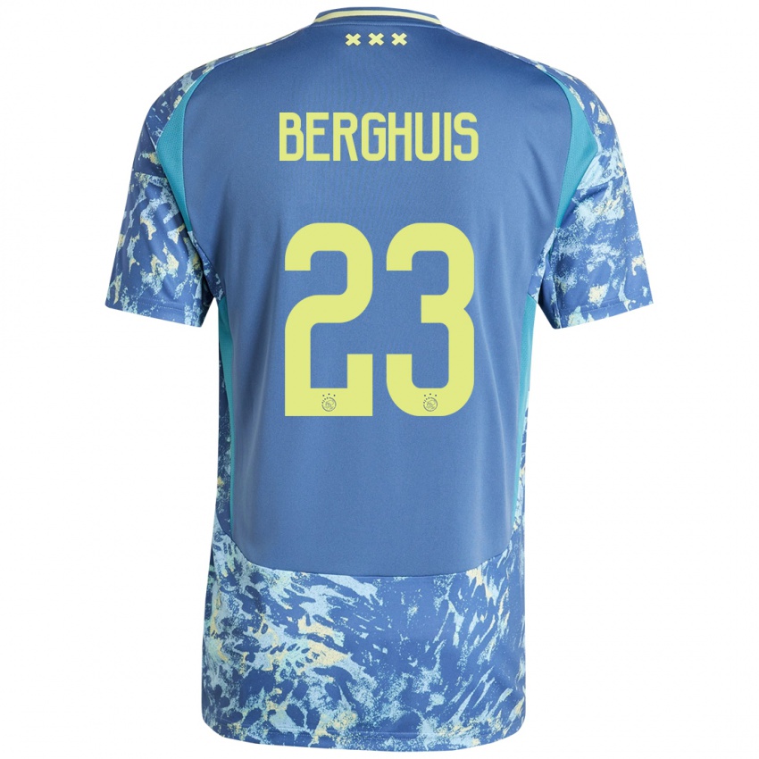 Kinder Steven Berghuis #23 Grau Blau Gelb Auswärtstrikot Trikot 2024/25 T-Shirt Österreich