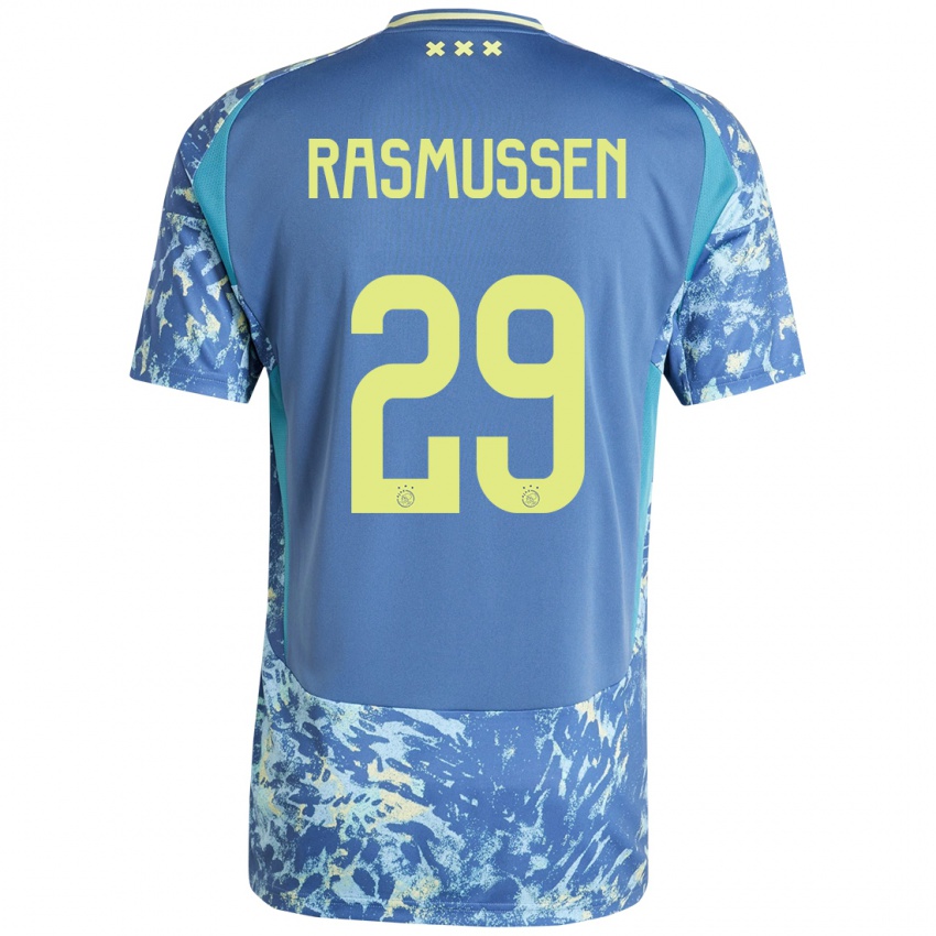 Kinder Christian Rasmussen #29 Grau Blau Gelb Auswärtstrikot Trikot 2024/25 T-Shirt Österreich