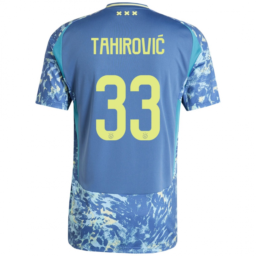 Kinder Benjamin Tahirovic #33 Grau Blau Gelb Auswärtstrikot Trikot 2024/25 T-Shirt Österreich