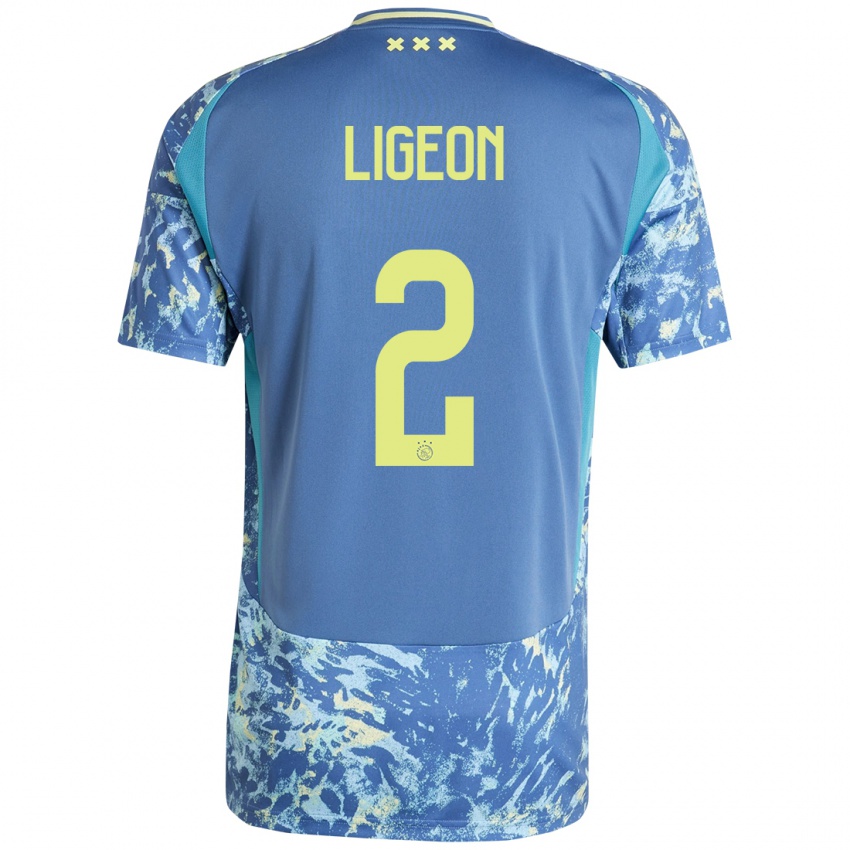 Kinder Ruben Ligeon #2 Grau Blau Gelb Auswärtstrikot Trikot 2024/25 T-Shirt Österreich