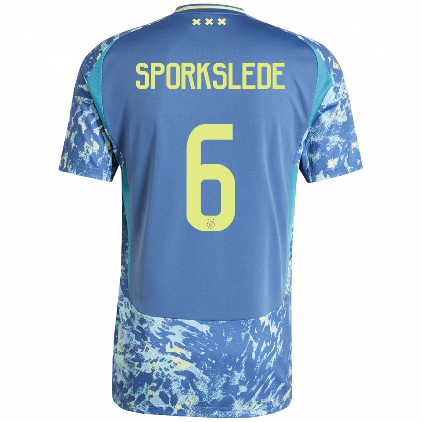 Kinder Fabian Sporkslede #6 Grau Blau Gelb Auswärtstrikot Trikot 2024/25 T-Shirt Österreich