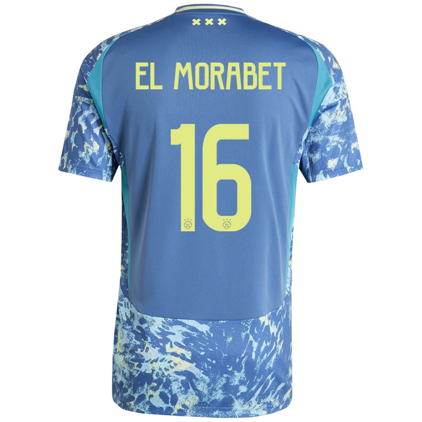 Kinder Younes El Morabet #16 Grau Blau Gelb Auswärtstrikot Trikot 2024/25 T-Shirt Österreich