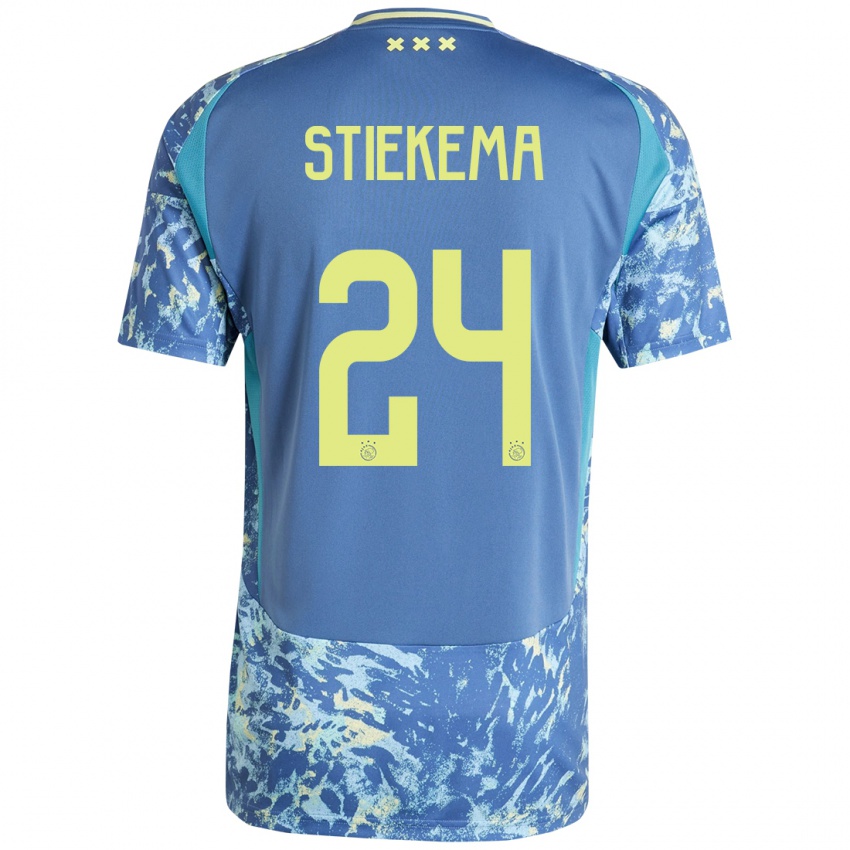 Kinder Iris Stiekema #24 Grau Blau Gelb Auswärtstrikot Trikot 2024/25 T-Shirt Österreich