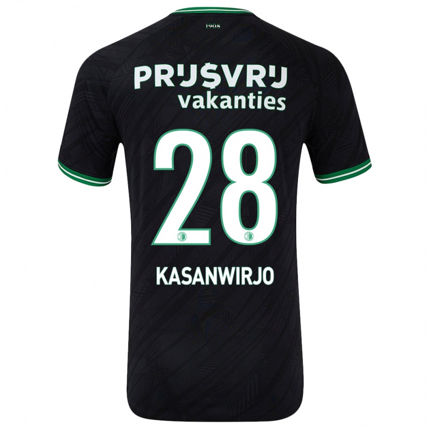 Kinder Neraysho Kasanwirjo #28 Schwarz Grün Auswärtstrikot Trikot 2024/25 T-Shirt Österreich