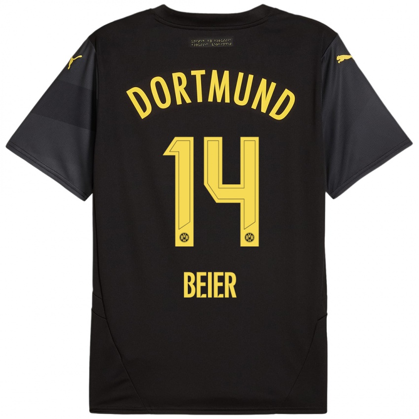 Kinder Maximilian Beier #14 Schwarz Gelb Auswärtstrikot Trikot 2024/25 T-Shirt Österreich