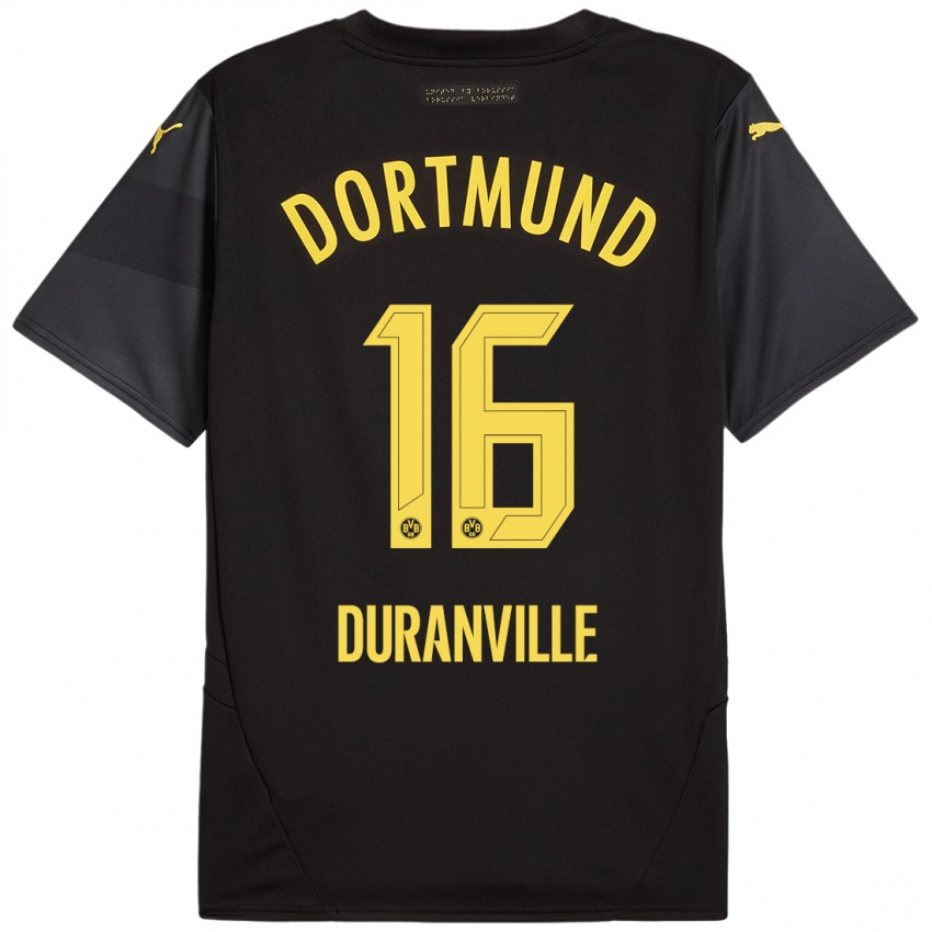 Kinder Julien Duranville #16 Schwarz Gelb Auswärtstrikot Trikot 2024/25 T-Shirt Österreich