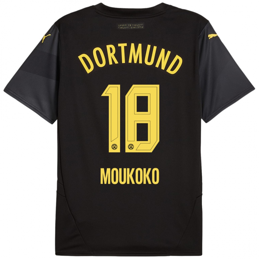 Kinder Youssoufa Moukoko #18 Schwarz Gelb Auswärtstrikot Trikot 2024/25 T-Shirt Österreich