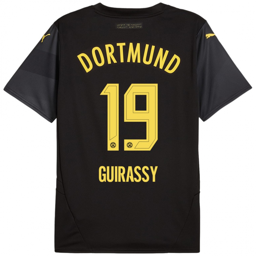 Kinder Serhou Guirassy #19 Schwarz Gelb Auswärtstrikot Trikot 2024/25 T-Shirt Österreich