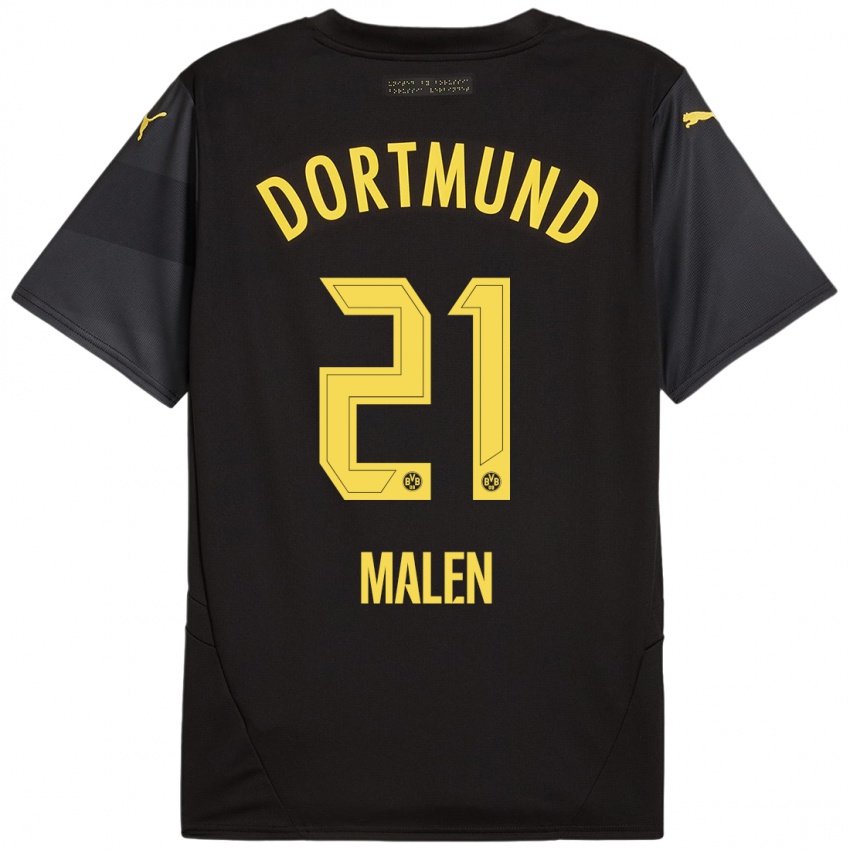 Kinder Donyell Malen #21 Schwarz Gelb Auswärtstrikot Trikot 2024/25 T-Shirt Österreich