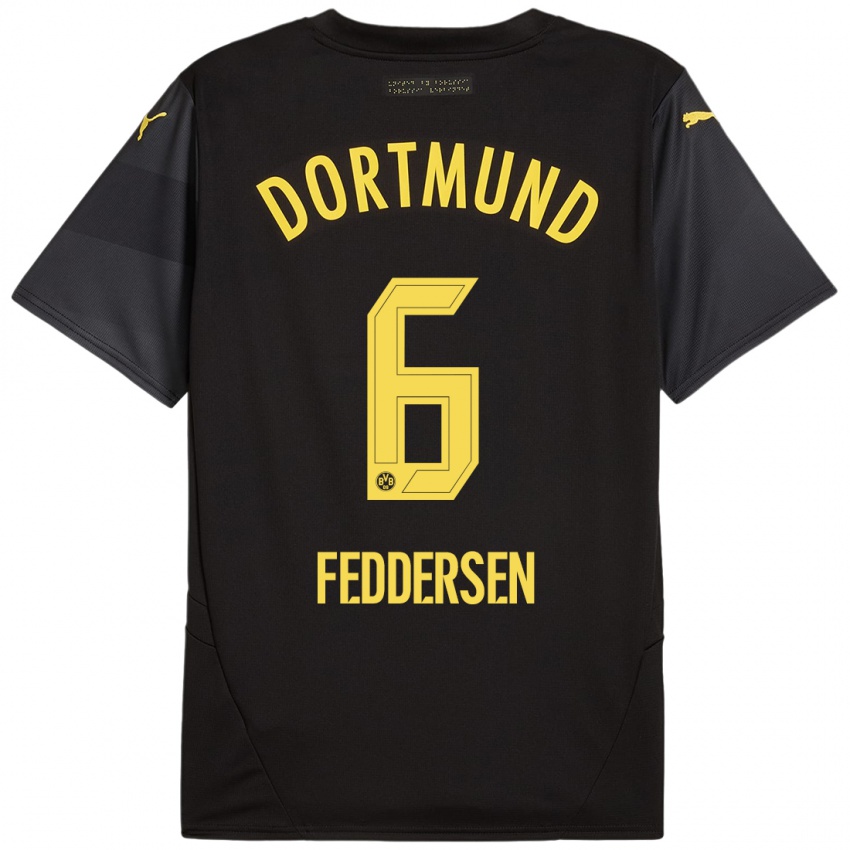 Kinder Jonas Feddersen #6 Schwarz Gelb Auswärtstrikot Trikot 2024/25 T-Shirt Österreich